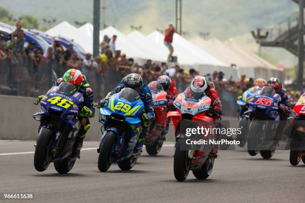 The first lap of the MotoGP Oakley Grand Prix of Italy, at International Circuit of Mugello, on May 31, 2018 in Mugello, Italy