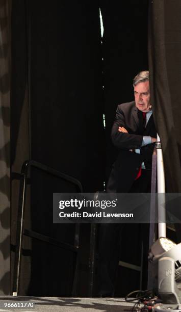 Gordon Brown, former British Prime Minister, prepares to come on stage at the Hay Festival on June 3, 2018 in Hay-on-Wye, Wales.