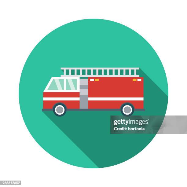 ilustrações de stock, clip art, desenhos animados e ícones de fire engine flat design emergency services icon - corpo de bombeiros