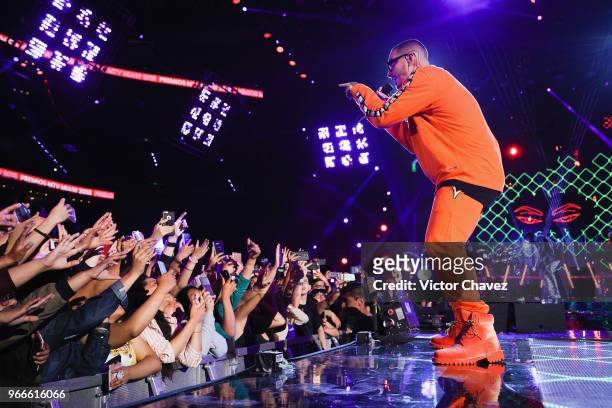 Balvin performs on stage during the MIAW Awards 2018 at Arena Ciudad de Mexico on June 2, 2018 in Mexico City, Mexico