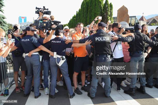 Gnerel view as German Chancellor Angela Merkel arrives at the team hotel Hotel Weinegg of the German national team a during her visit at the Southern...