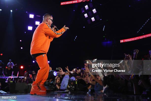 Balvin performs on stage during the MIAW Awards 2018 at Arena Ciudad de Mexico on June 2, 2018 in Mexico City, Mexico