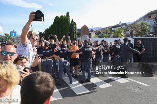 Gnerel view as German Chancellor Angela Merkel arrives at the team hotel Hotel Weinegg of the German national team a during her visit at the Southern...