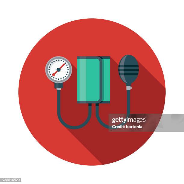 ilustraciones, imágenes clip art, dibujos animados e iconos de stock de la presión arterial brazalete diseño plano icono de servicios de emergencia - indicador de presión sanguínea