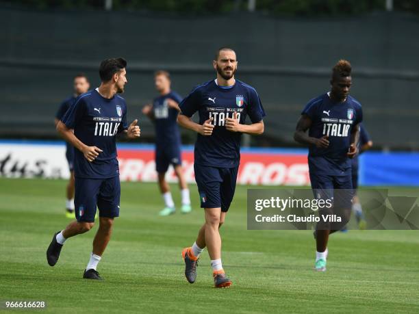 Leonardo Bonucci of Italy looks on during a Italy training session at Juventus Center Vinovo on June 3, 2018 in Vinovo, Italy.
