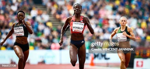 Christina Botlogetswe from Botswana and Shakima Wimbley from the United States compete in the 400 metres at the Fanny Blanker-Koen Games 2018 in the...