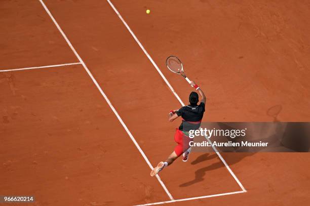 Novak Djokovic of Serbia plays a forehand during his mens singles fourth round match against Fernando Verdasco of Spain during day 8 of the 2018...