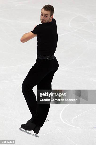 Kevin van der Perren of Belgium practices during figure skating training on day 2 of the Vancouver 2010 Winter Olympics at Pacific Coliseum on...