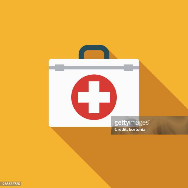 stockillustraties, clipart, cartoons en iconen met eerste hulp hulpdiensten kit flat design pictogram - first aid kit