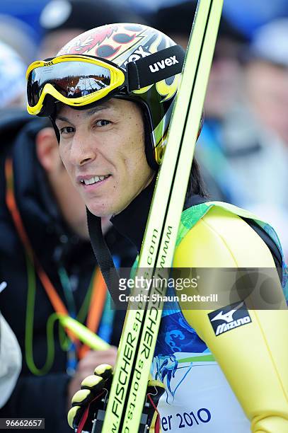 Noriaki Kasai of Japan competes during the Ski Jumping Normal Hill Individual on day 2 of the Vancouver 2010 Winter Olympics at Whistler Olympic Park...