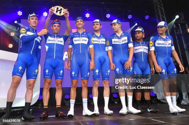 Podium / Yves Lampaert of Belgium / Philippe Gilbert of Belgium / Davide Martinelli of Italy / Kasper Asgreen of Denmark / Alvaro Jose Hodeg Chagui...