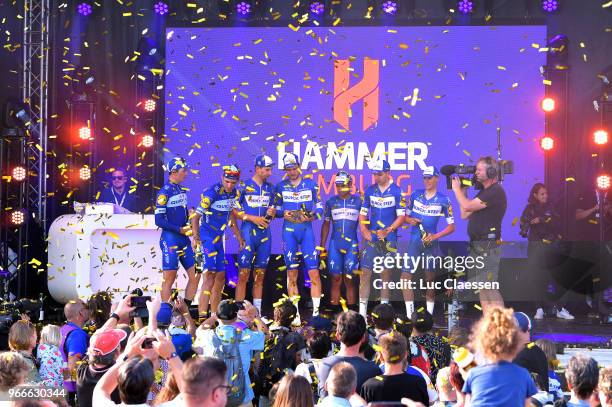 Podium / Yves Lampaert of Belgium / Philippe Gilbert of Belgium / Davide Martinelli of Italy / Kasper Asgreen of Denmark / Alvaro Jose Hodeg Chagui...