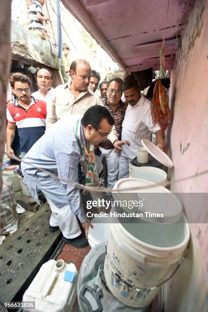 Delhi Pradesh Congress Committee President Ajay Maken during the 'Jal Satyagraha' protest against the acute shortage of drinking water in the slum...