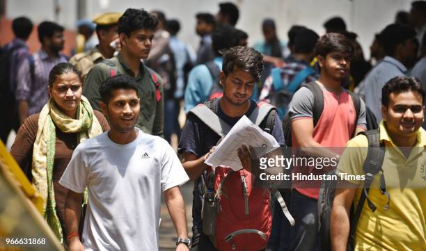 Union Public Service Commission aspirants are seen outside an examination centre after the UPSC preliminary exam 2018 at Shahjahan road on June 3,...