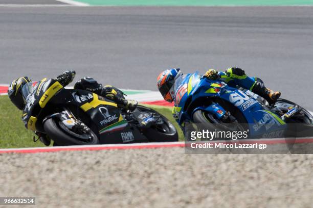 Danilo Petrucci of Italy and Alma Pramac Racing leads the field during the MotoGP race during the MotoGp of Italy - Race at Mugello Circuit on June...