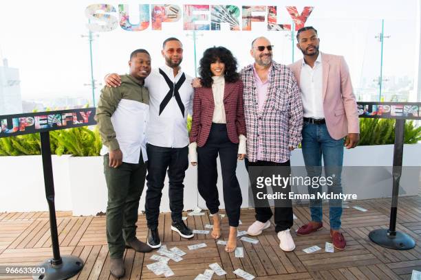 Jason Mitchell, Director X, Lex Scott Davis, Joel Silver, and Trevor Jackson attend the photo call for Sony Pictures Entertainment's "Superfly" at...