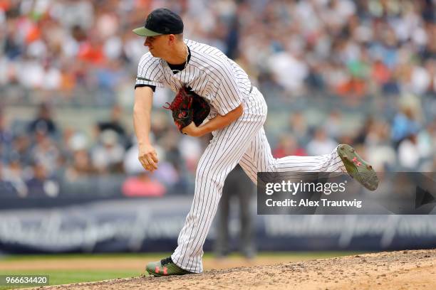 Cole of the New York Yankees pitches during a game against the Houston Astros at Yankee Stadium on Monday, May 28, 2018 in the Bronx borough of New...