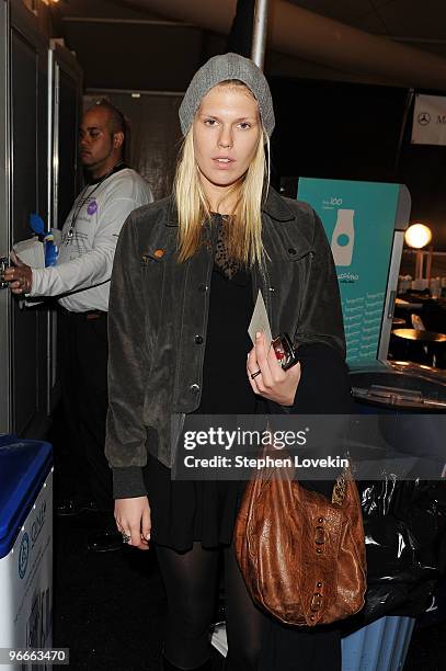 Model Alexandra Richards backstage at the Adam Fall 2010 Fashion Show during Mercedes-Benz Fashion Week at The Promenade at Bryant Park on February...