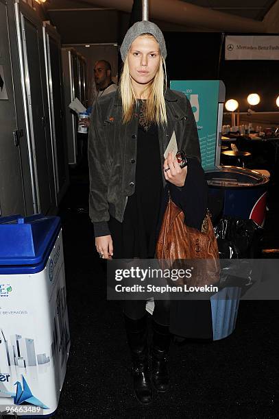 Model Alexandra Richards poses backstage at the Adam Fall 2010 Fashion Show during Mercedes-Benz Fashion Week at The Promenade at Bryant Park on...