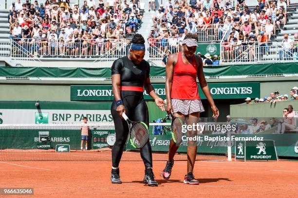 Venus and Serena Williams of USA during Day 8 of the French Open 2018 on June 3, 2018 in Paris, France.