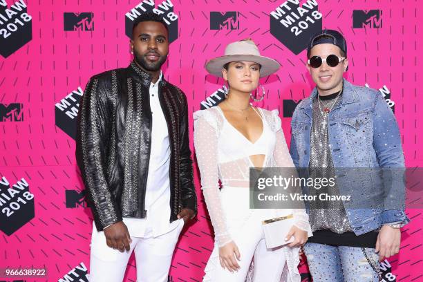 Jason Derulo, Sofia Reyes and De La Ghetto attend the MTV MIAW Awards 2018 at Arena Ciudad de Mexico on June 2, 2018 in Mexico City, Mexico