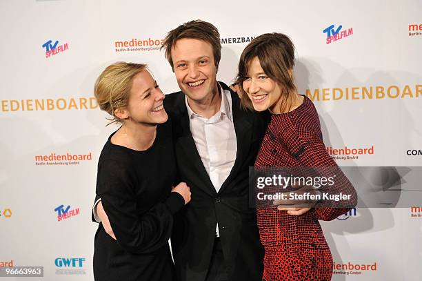 Bernadette Heerwagen, August Diehl and Johanna Wokalek attend the Medienboard Reception 2010 during day four of the 60th Berlin International Film...