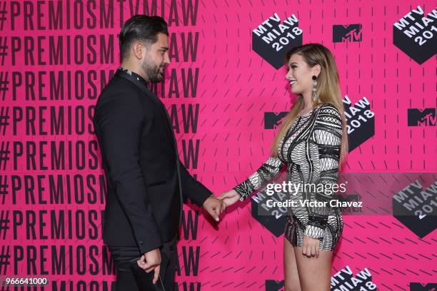 Jonathan Gutierrez propose marriage to Brenda Zambrano of Acapulco Shore during the MTV MIAW Awards 2018 at Arena Ciudad de Mexico on June 2, 2018 in...