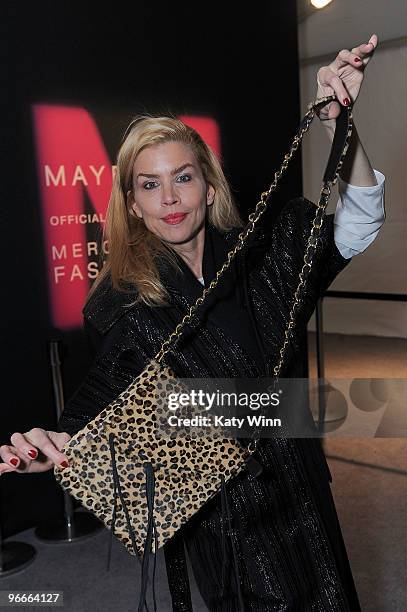 Model Debbie Dickinson attends Mercedes-Benz Fashion Week at Bryant Park on February 13, 2010 in New York City.