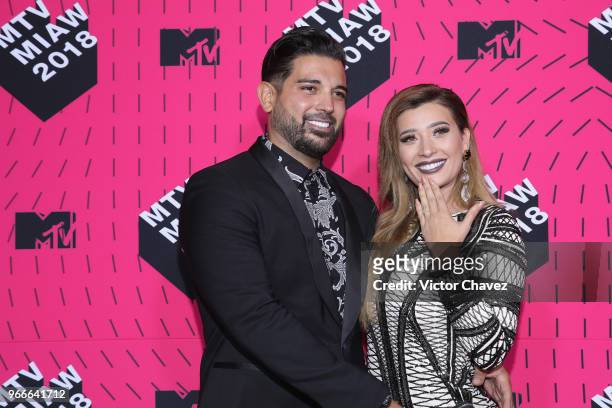 Jonathan Gutierrez and Brenda Zambrano of Acapulco Shore attend the MTV MIAW Awards 2018 at Arena Ciudad de Mexico on June 2, 2018 in Mexico City,...