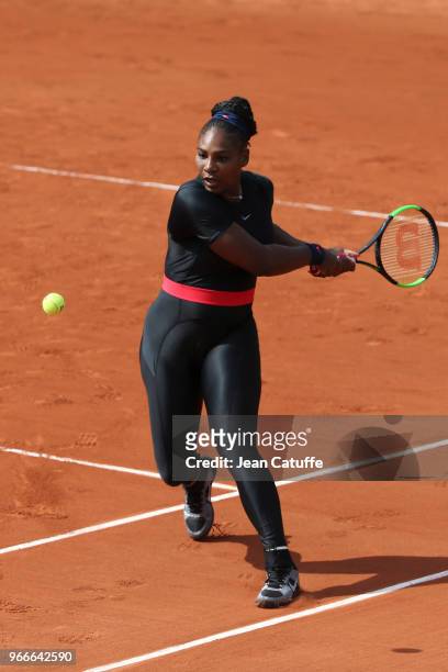 Serena Williams of USA during Day 8 of the 2018 French Open at Roland Garros stadium on June 3, 2018 in Paris, France.