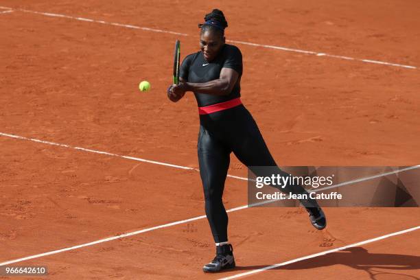 Serena Williams of USA during Day 8 of the 2018 French Open at Roland Garros stadium on June 3, 2018 in Paris, France.