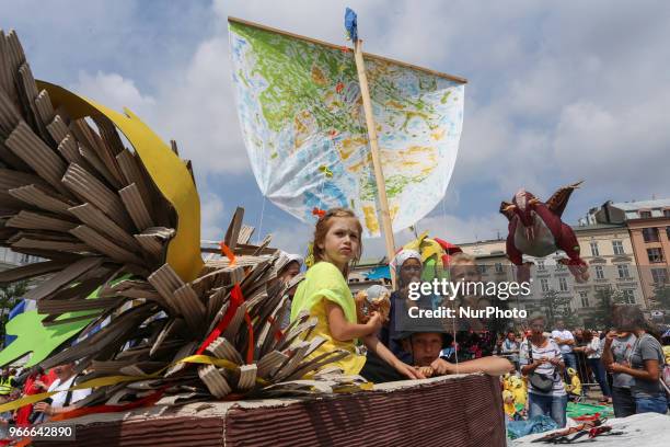 18th Great Dragon Parade marches throught the Main Square in Krakow, Poland on 3 June, 2018. The annual Great Dragon Parade features more than a...