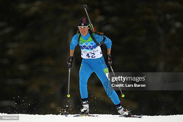 Victoria Padial Hernandez of Spain competes during the Women's Biathlon 7.5 km Sprint on day 2 of the Vancouver 2010 Winter Olympics at Whistler...