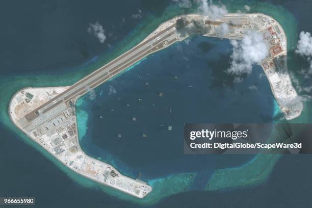 DigitalGlobe via Getty Images imagery of the Subi Reef in the South China Sea, a part of the Spratly Islands group. Photo DigitalGlobe via Getty...