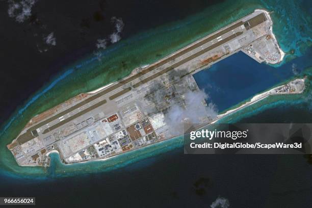 DigitalGlobe via Getty Images overview imagery of the Fiery Cross Reef located in the South China Sea. Fiery Cross is located in the western part of...
