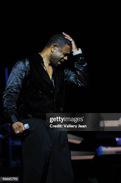 Singer Keith Sweat performs at James L. Knight Center on February 12, 2010 in Miami, Florida.
