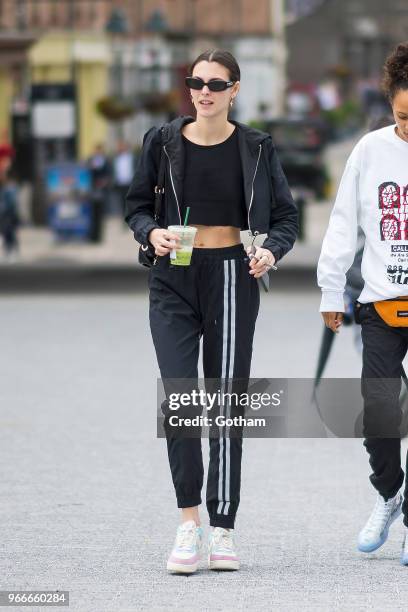 Vittoria Ceretti arrives for the Aleander Wang resort fashion show at Pier 17 on June 3, 2018 in New York City.