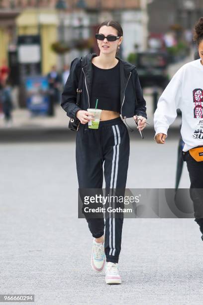 Vittoria Ceretti arrives for the Aleander Wang resort fashion show at Pier 17 on June 3, 2018 in New York City.
