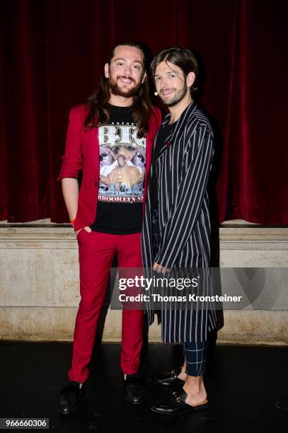 Riccardo Simonetti and Michael Buchinger pose before discussing 'Youth engagement in the fight to end AIDS' with young people during the Life Ball...