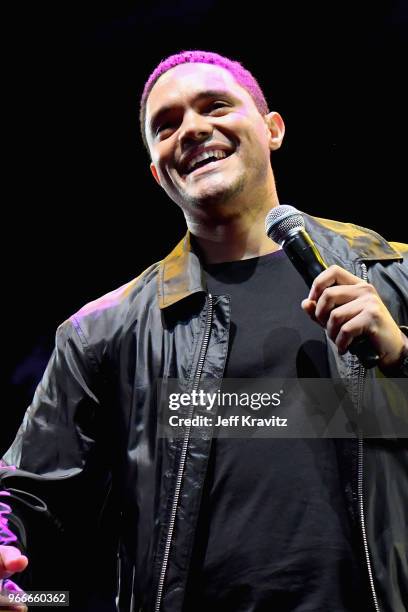 Trevor Noah performs on the Colossal Stage during Clusterfest at Civic Center Plaza and The Bill Graham Civic Auditorium on June 1, 2018 in San...