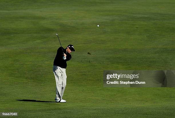 Nick O'Hern of Australia hits from the fairway on the 12th hole during the third round of the AT&T Pebble Beach National Pro-Am at Monterey Peninsula...