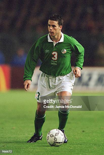 Ian Harte of Republic of Ireland runs with the ball during the World Cup 2002 Group Two Qualifying match against Estonia played at Lansdowne Road, in...