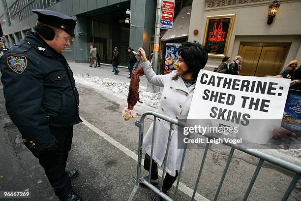 Marcia Masulla protests Catherine Zeta-Jones who was named PETA's "worst dressed" celebrity for her penchant for Furs and leather on the Streets of...