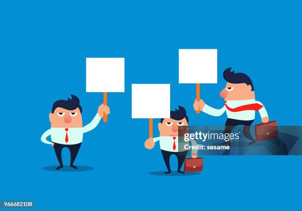 three businessmen holding a sign - score paddle stock illustrations