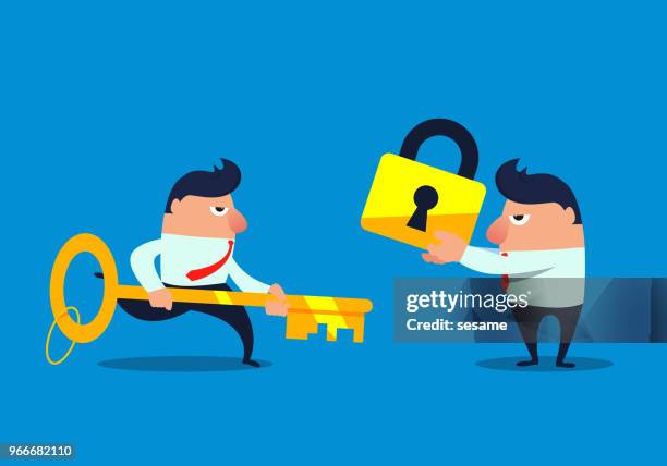 businessman holding key to unlock - china firewall stock illustrations