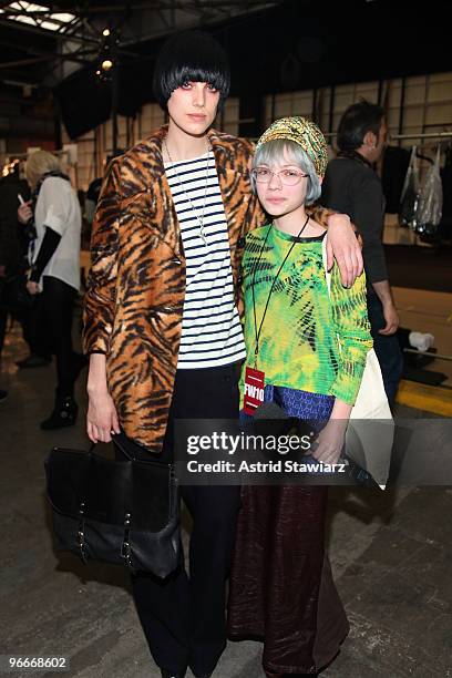 Model Agyness Deyn and fashion blogger Tavi backstage at the Alexander Wang Fall 2010 Fashion Show during Mercedes-Benz Fashion Week at Pier 94 on...