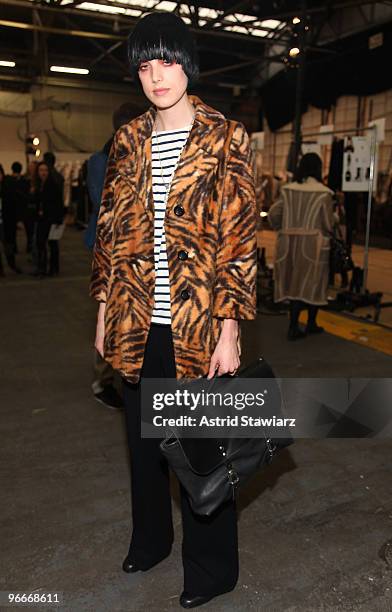 Model Agyness Deyn backstage at the Alexander Wang Fall 2010 Fashion Show during Mercedes-Benz Fashion Week at Pier 94 on February 13, 2010 in New...