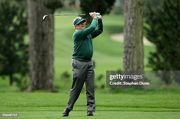 Charles Schwab hits a shot during the second round of the AT&T Pebble Beach National Pro-Am at Spyglass Hill Golf Course on February 12 2010 in...