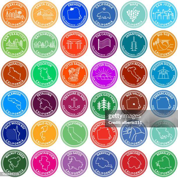 san francisco bay area sticker serie - nationalpark stock-grafiken, -clipart, -cartoons und -symbole