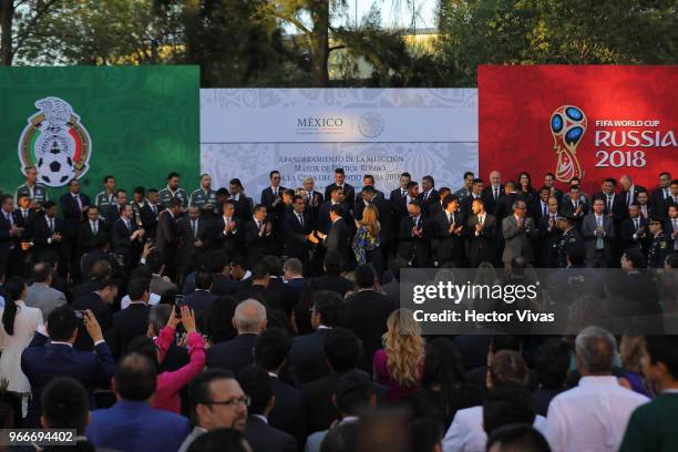 Mexico CITY, Mexico Team of Mexico and Enrique Pena Nieto, President of Mexico during the farewell ceremony for the Mexico National Team ahead its...